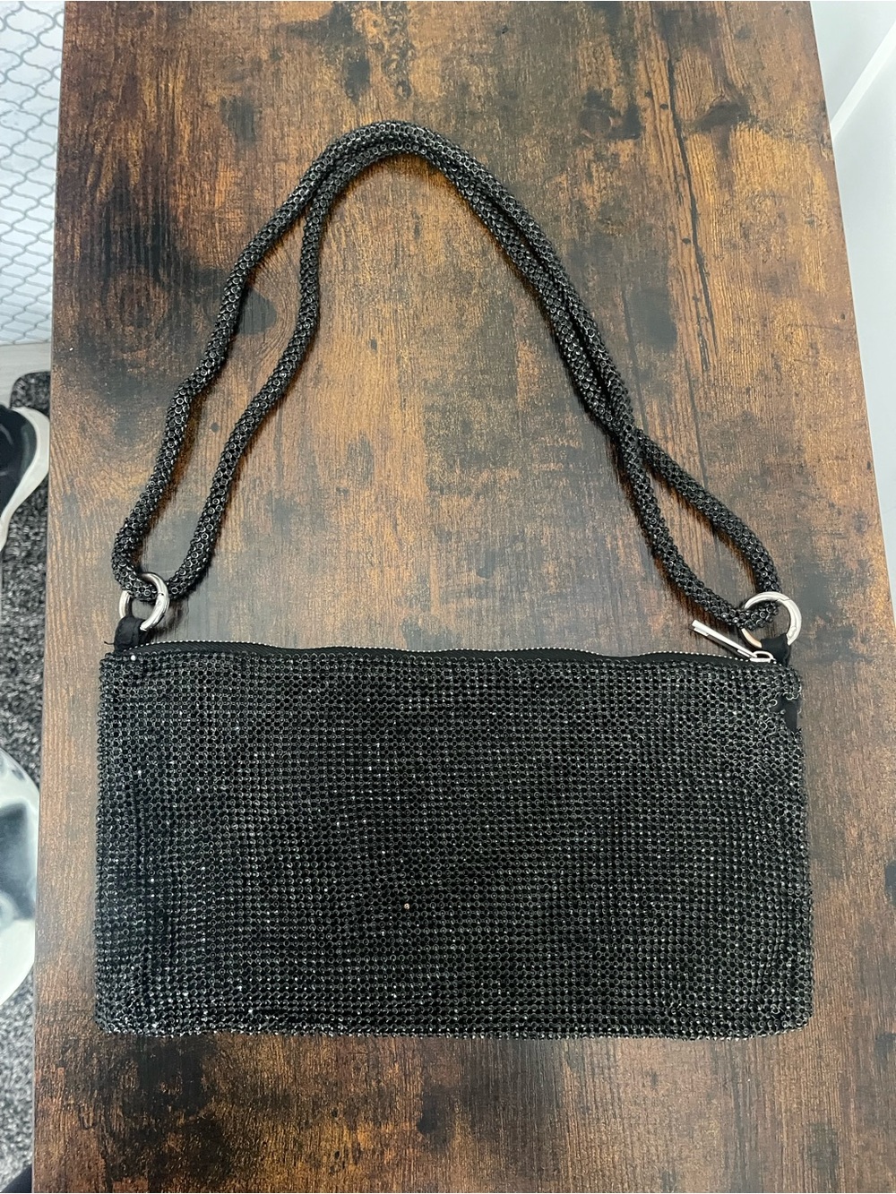 Black Beaded Shoulder Bag - Elegant Evening Clutch